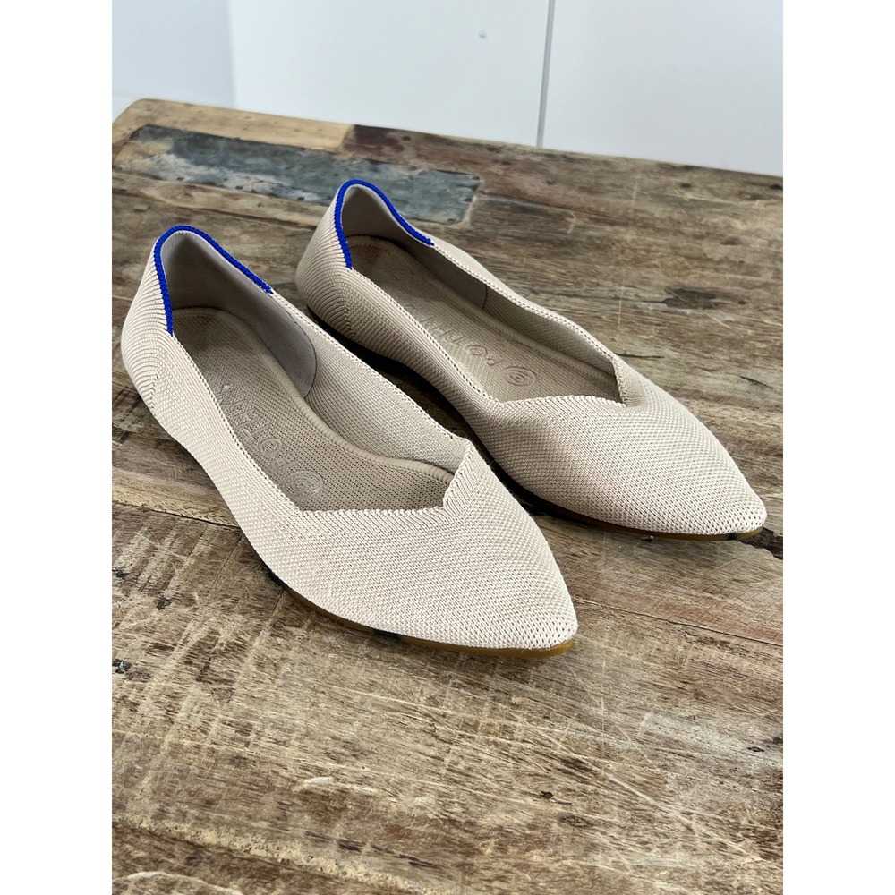 Rothys The Point Sand Tortoise Shell Sole Womens 7.5 Pointed Toe Flats Shoes